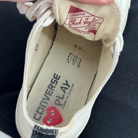 Men's Comme Des Garcons PLAY x Converse Low Top Chuck Taylor White Sz 7 150207C - Picture 8 of 9